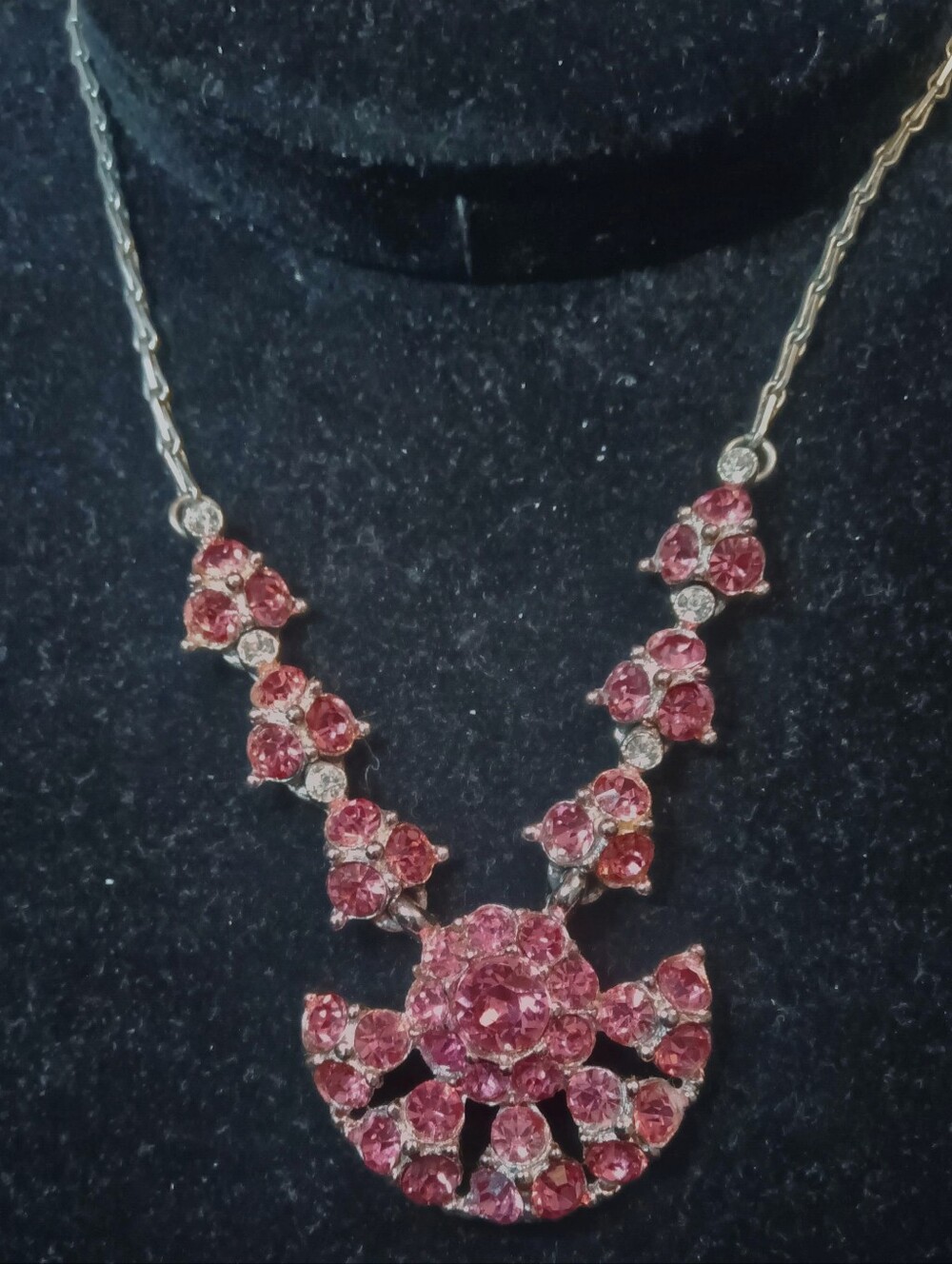 Bogoff Pink Crystal Statement Necklace - Sparkling Floral Cluster